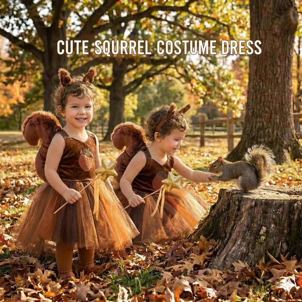 

Cute Squirrel Cosplay Costume for Girls Brown Tutu Dress with Ears Headband Tail Magic Wand Kids Halloween Forest Party Outfit