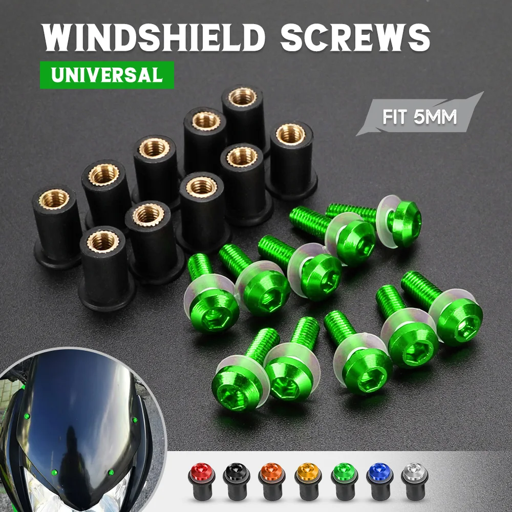 

10pcs/Set M5 Windshield Nuts Windscreen Fairing Screw Bolt FOR KAWASAKI ZXR400 ZZR ZZR1200 ZZR1400 ZZR250 ZZR400 ZZR600 Z800 ABS