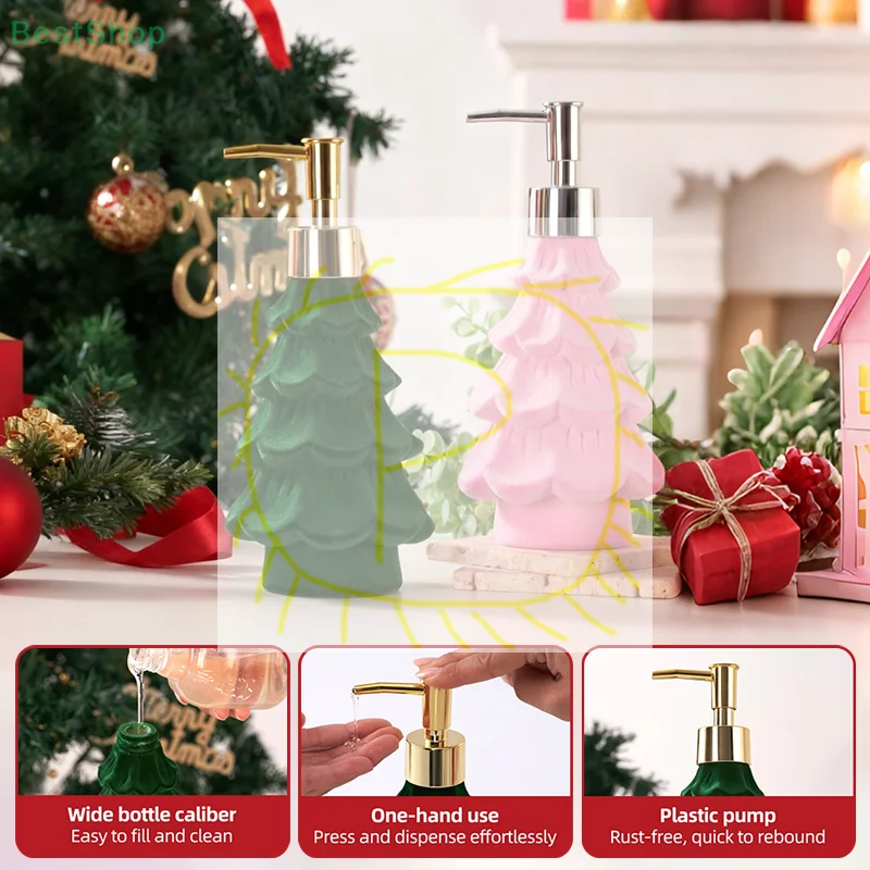 

Christmas Soap Dispenser, Resin Green And Pink Holiday Christmas Tree Hand Dish Soap Dispenser