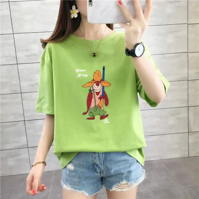 New cotton big size loose short-sleeved body shirt summer irregular t-shirt female five-minute sleeve cotton hundred tops