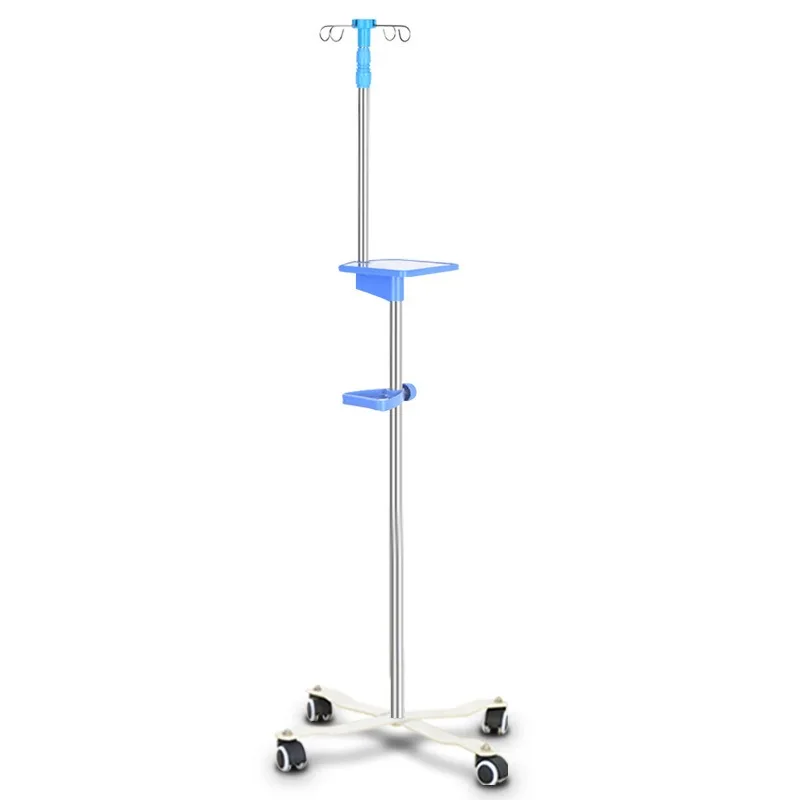 Hospital Furniture IV Pole Medical Infusion Stand Height Adjustable IV Drip Stand 5 Legs Stainless Steel Metal Frame IV Stand