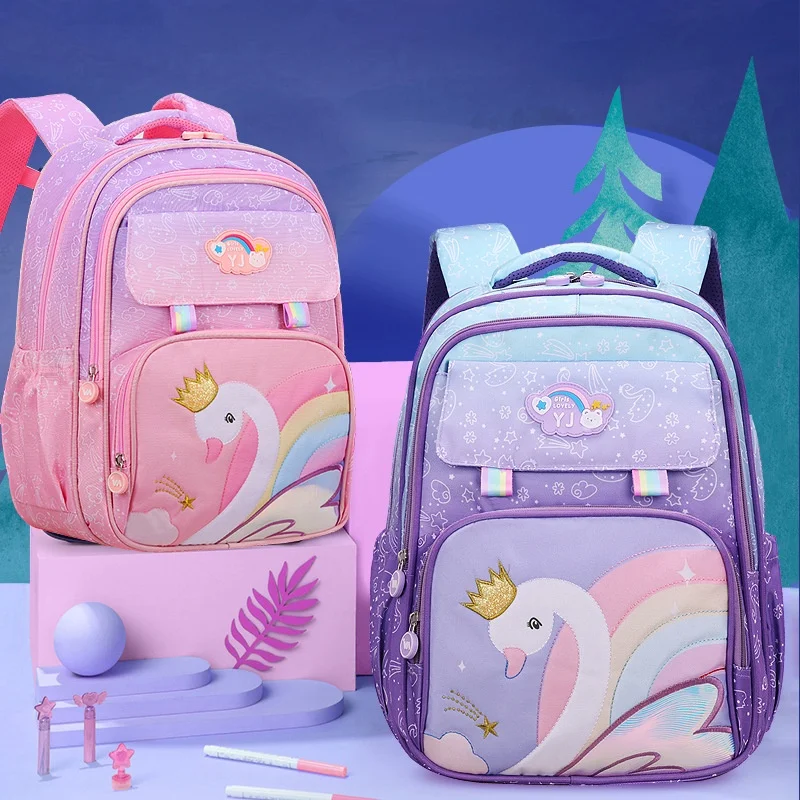 Little Girl Princess Sweet Rainbow Swan Large Capacity Schoolbags New Children Student Cute Cartoon Fashion Backpacks for Travel