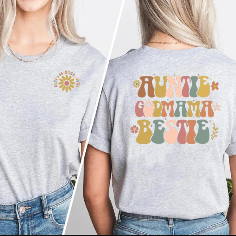 حزمة العمة العرابة Bestie تي شيرت العرابة العرابة الآلهة عيد الأم تي شيرت مضحك العرابة اقتراح التي شيرت ملابس قطنية