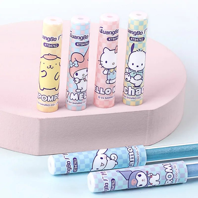 MINISO 6Pcs/Bag Kawaii Sanrio Pencil Cap Cartoon Hello Kitty Kuromi Pen Topper Covers Pencil Extender Stationery School Supplies