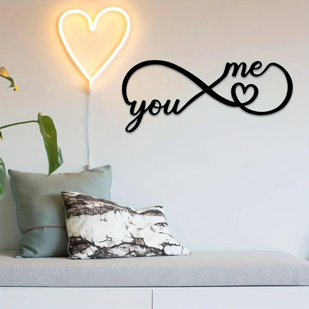 Geometric Infinity Heart Sign Metal Home Decor Garden Office Wall Decorative Black Word Sign for Love and Harmony Background
