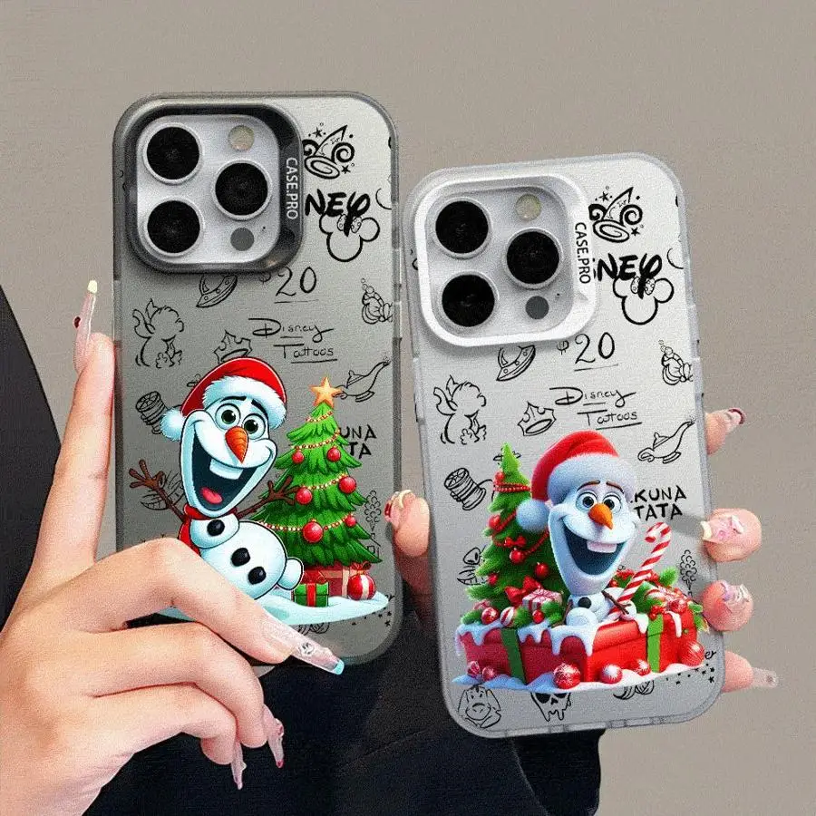 Colored Silver Case for Apple iPhone 11 13 15 Pro Max 12 14  XR X XS Shockproof Protective Hard Phone Cover Frozen Olaf Elk Elsa 