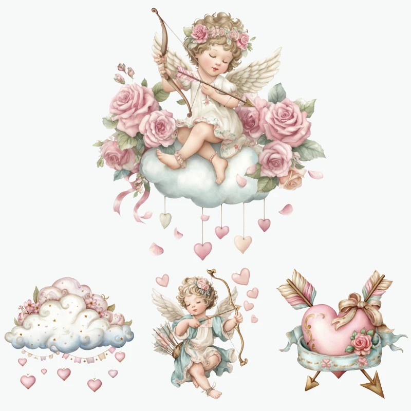 2PCS Cupid Cloud Roses Hearts Arrow iron on patches DTF Patches for clothes Iron-on transfers for clothing heat transfer