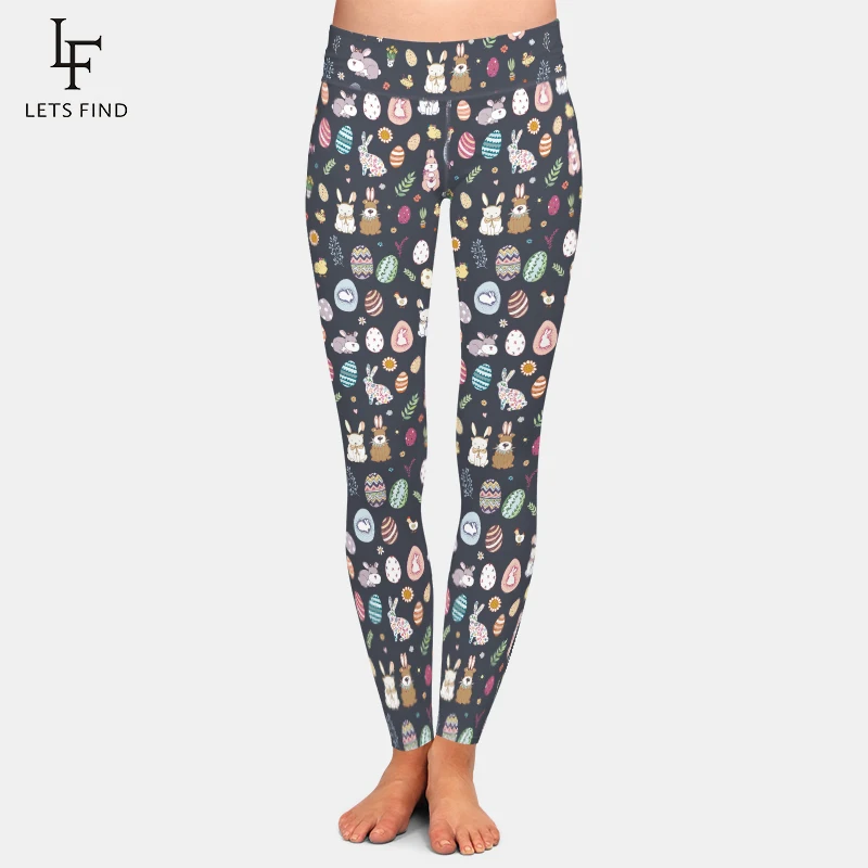 LETSFIND 2021 Fashion 3D Rabbit Happy Easter Bunny Holding Colored Egg Print Women Leggings High Waist  Workout Legging