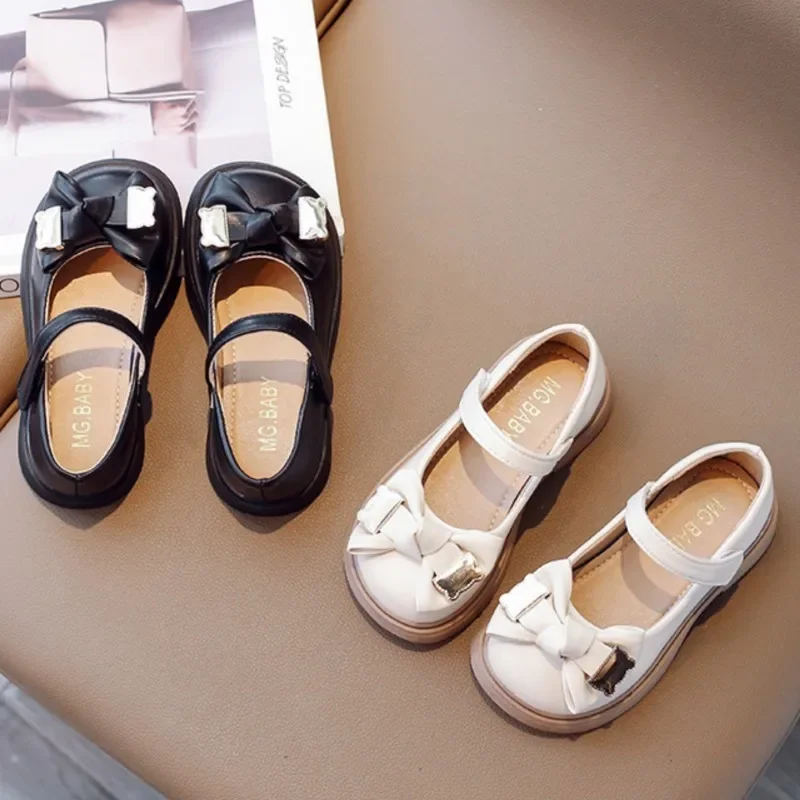 Girls' Leather Shoes Spring and Autumn Season New Korean Fashion Princess Shoes Soft Sole Children's Bow Single Shoes