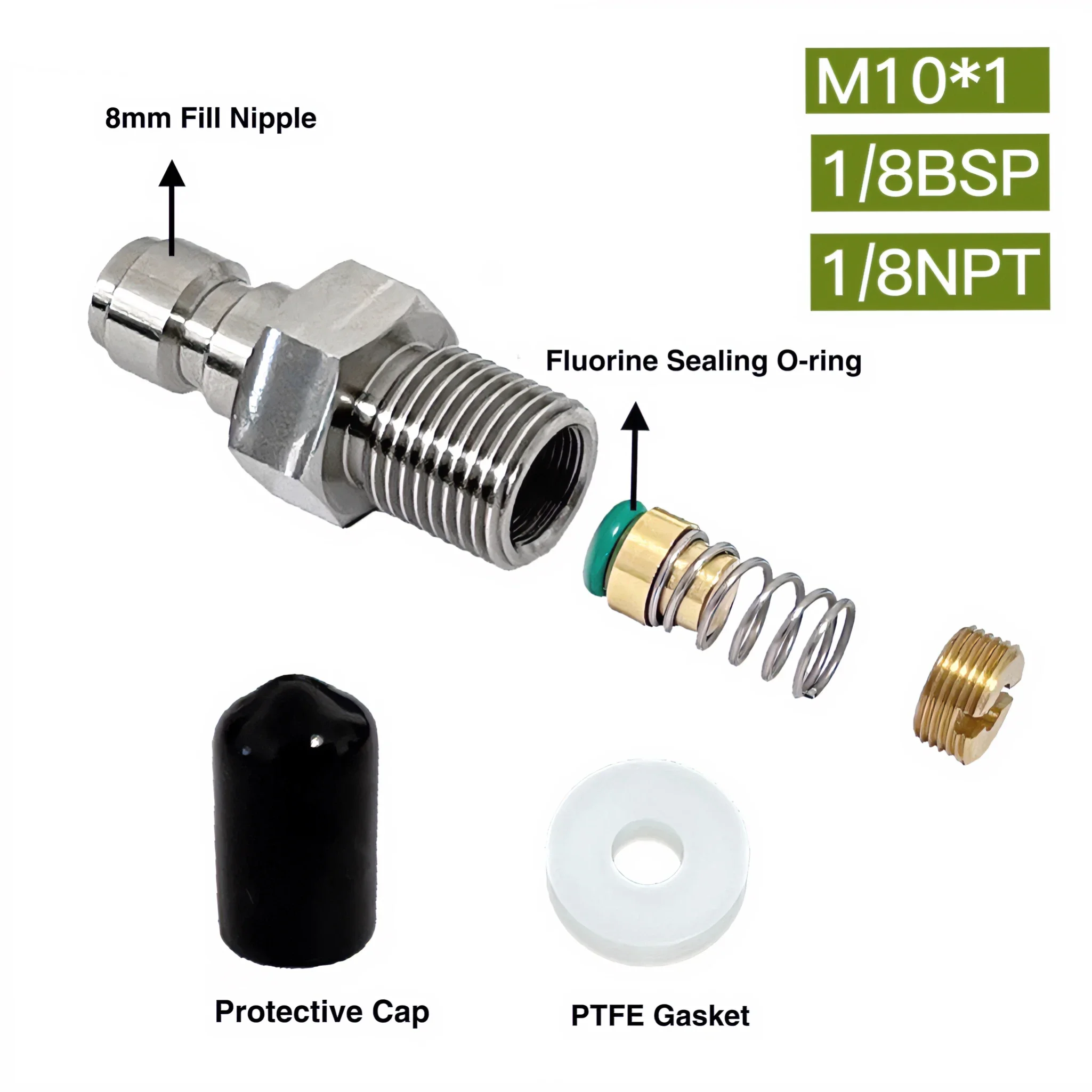 Male Female Quick Connector Adapter 8mm Male Plug Fill Nipple,High Pressure 4500psi Thread 1/8NPT 1/8BSP M10*1 Stainless Steel