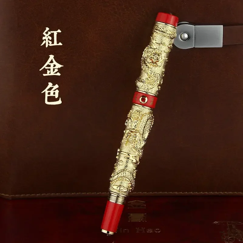 Promotion JINHAO Vintage Luxurious Rollerball Pen Double Dragon Playing Pearl Gel Pen Metal Embossing Carving Gold & Black