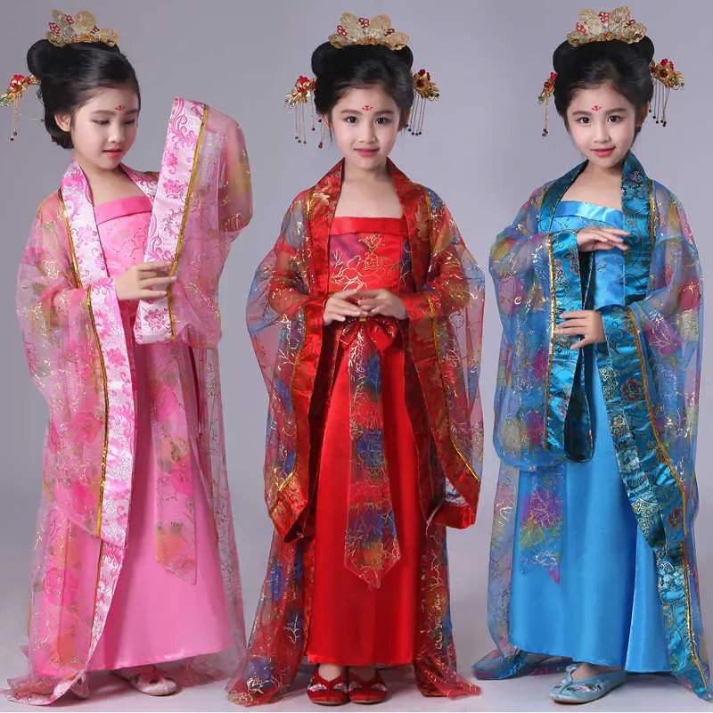 Costumi di danza tradizionale cinese bambini donne ragazze per bambini manica fan dress costume popolare donna abbigliamento antico hanfu