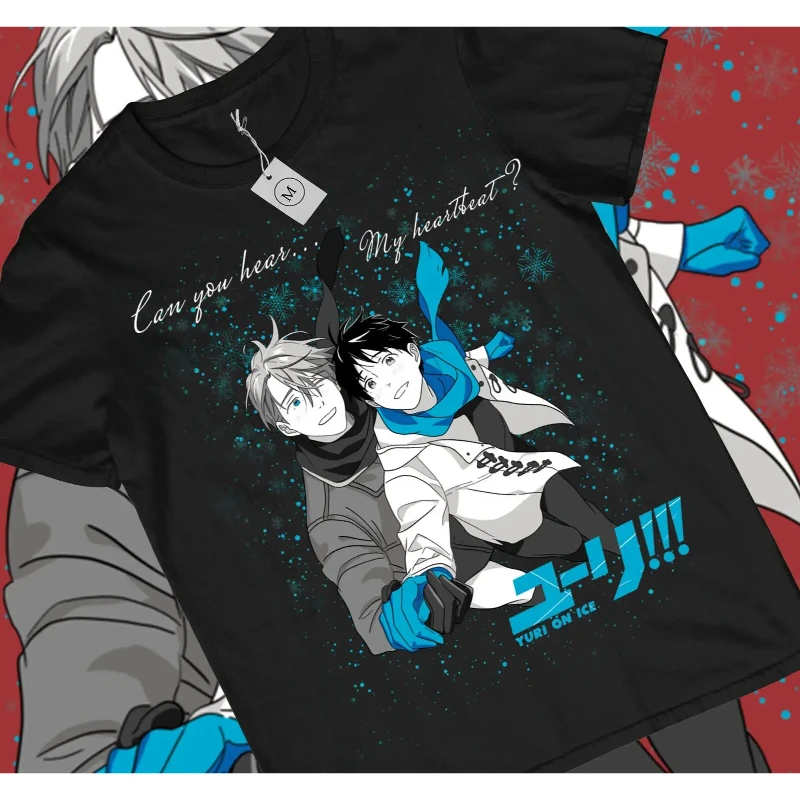 Camiseta Gráfica Anime Yuri on Ice para Hombre y Mujer, Estampado de Personajes Victor y Yuuri, Unisex, Casual, Manga Corta, Ropa Urbana de Verano