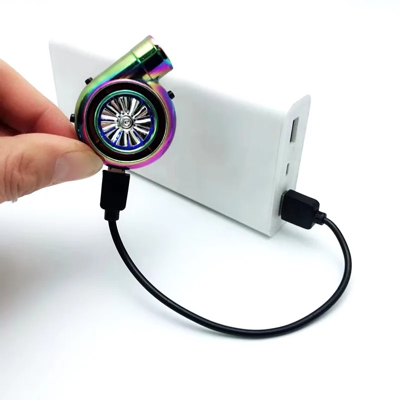 USB Charge LED Mini Turbocharger Keychain Turbo Spinning Turbine Key Chain Turbine Turbocharger Key Ring Holder Car Keyring