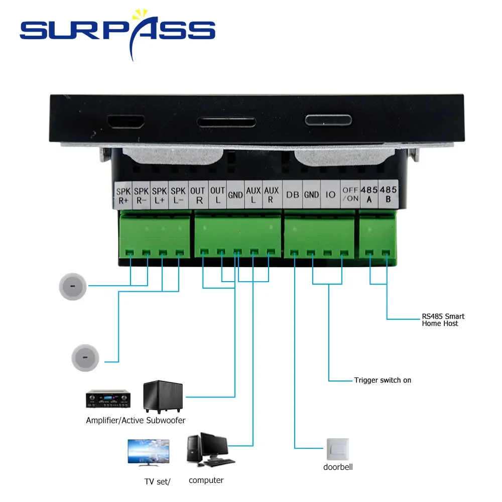 TUYA 오디오 스마트 홈 시어터, 와이파이 블루투스, 안드로이드 8 시스템, 미니 벽 파워 앰프, 터치 스크린 음악 플레이어