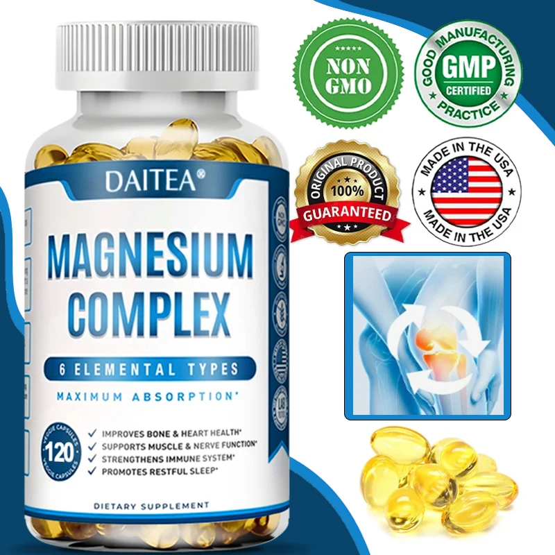 Magnesium Complex Capsules - for Muscle, Immunity, Sleep, Nerve and Energy, High Absorption, Vegetarian, Non-GMO