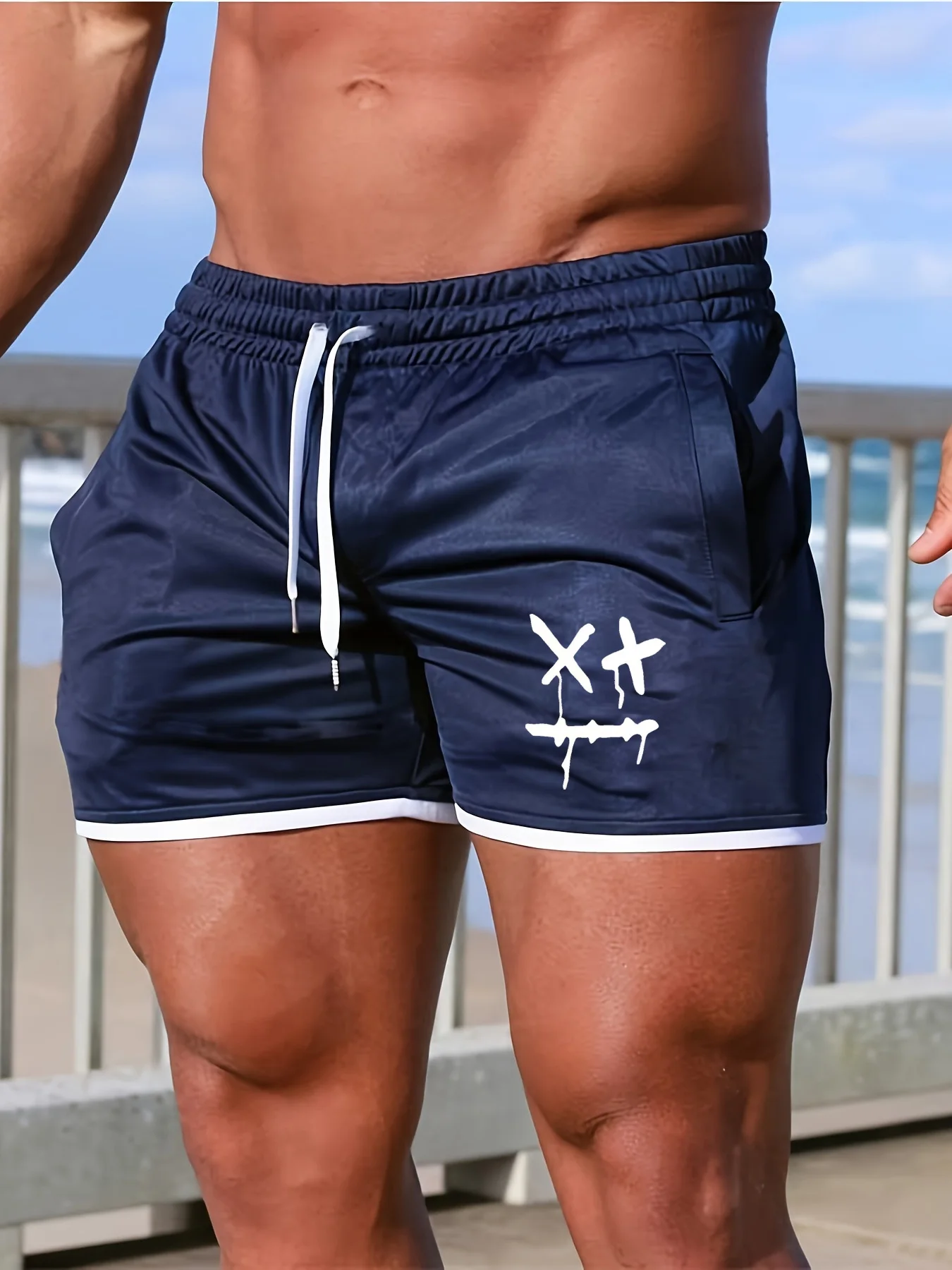 Men's smiling face new trendy printed shorts, breathable and comfortable quick drying shorts, sports gym beach shorts M-3XL