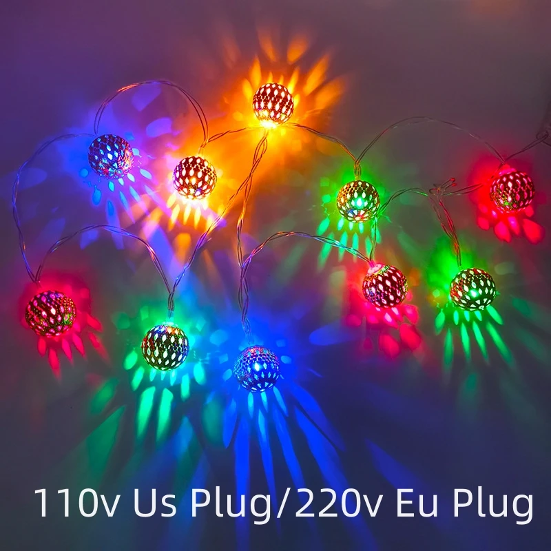 

110V/220V 10M LED String Lights Moroccan Silver Metal Balls Garland Light Waterproof Fairy Lights Party Decoration For Christmas