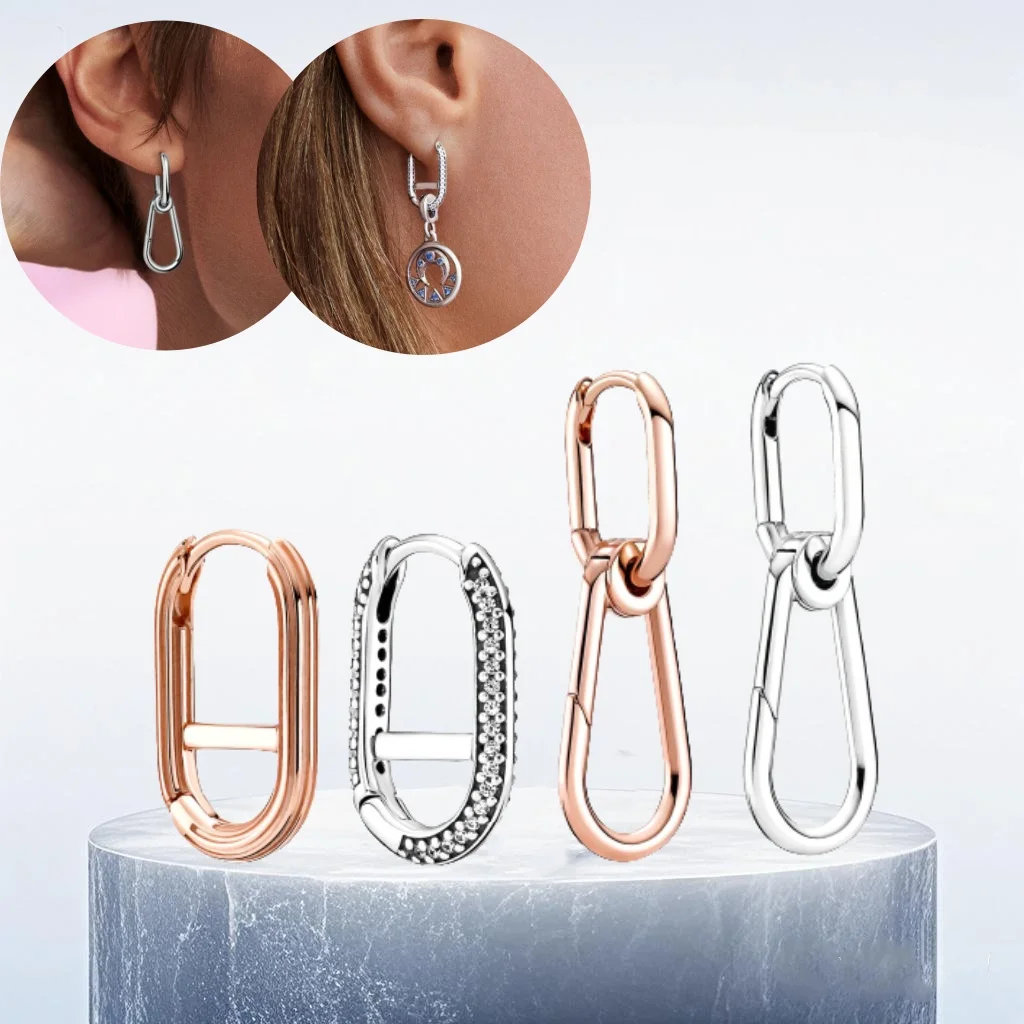 Image of Collezione ME originale Pavé / Orecchini a cerchio in argento sterling 925 placcato oro rosa Regalo di compleanno di Natale Mostra la personalità cod004
