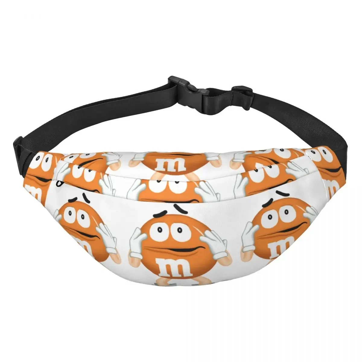 M&M Sweet Chocolate Candy Fanny Pack النساء والرجال أزياء الكرتون حبال Crossbody الخصر حقيبة للسفر الهاتف المال الحقيبة