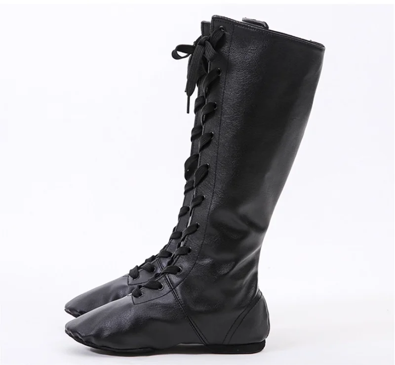 Scarpe da ballo cinesi mongole in vera pelle nera Stivali da ballo tibetani unisex