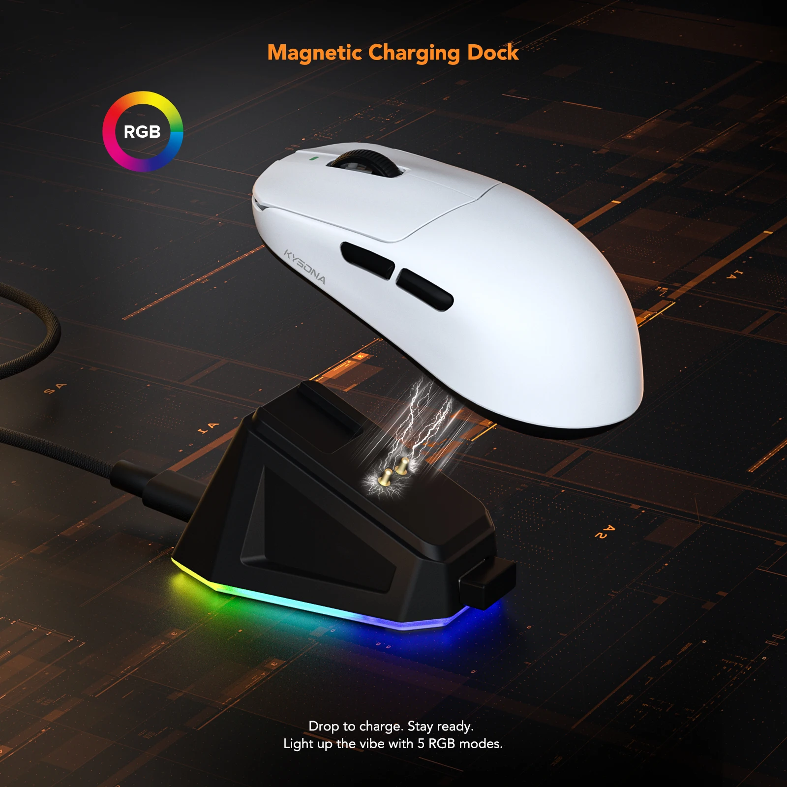KYSONA Mercury SE Gaming Mouse PAW 3311 40g Ultra Lightweight Tri-Mode Wired RGB Charging Dock 24000 DPI Ergonomic Pro Gamer