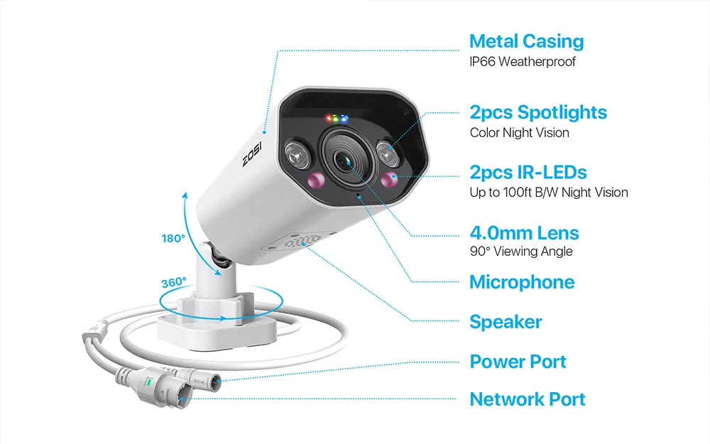 ZOSI 4K 8MP 5MP Add-on Camera for PoE Security Camera System, Work with ZOSI 8 Channel 16 Channel PoE NVR