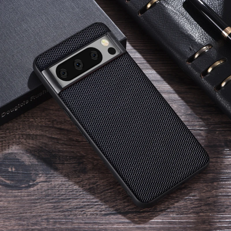 Luxury Woven Nylon Fabric Cloth Black Green Gray Phone Case for Google Pixel 9 6 7 8 Pro 8A 7A Shockproof Armor Back Cover Coque images - 6