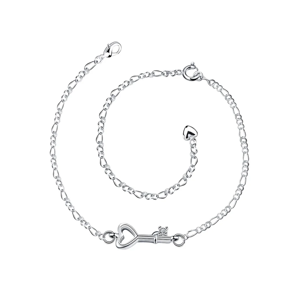 خلخال زركونيا فضي عصري على شكل مفتاح موسع سلسلة قدم أنيقة خالية من الحساسية للارتداء اليومي خلخال للنساء هدية #6