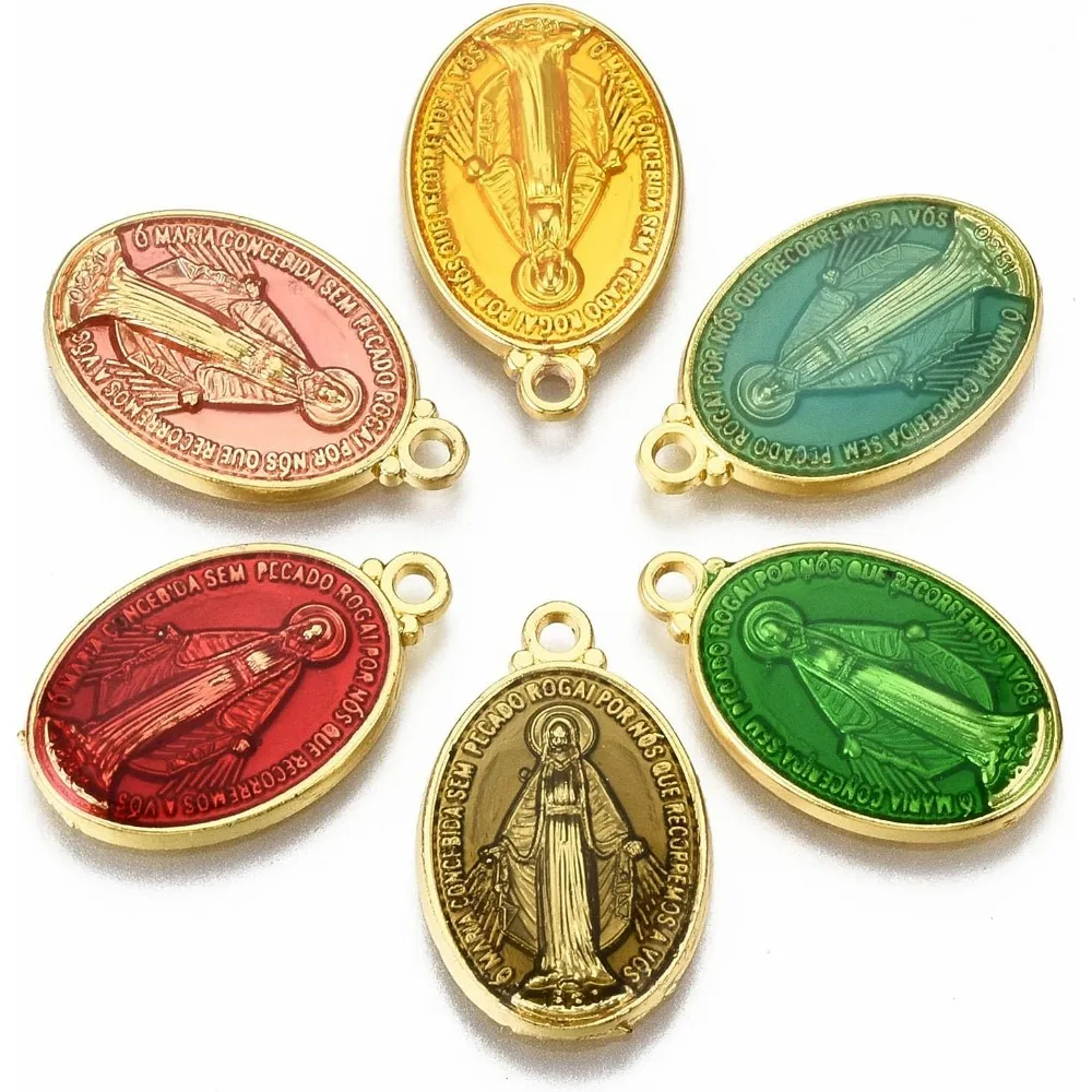 10 Pieces Oval Saint Pendant Brass Enamel Charms for Jewelry Making