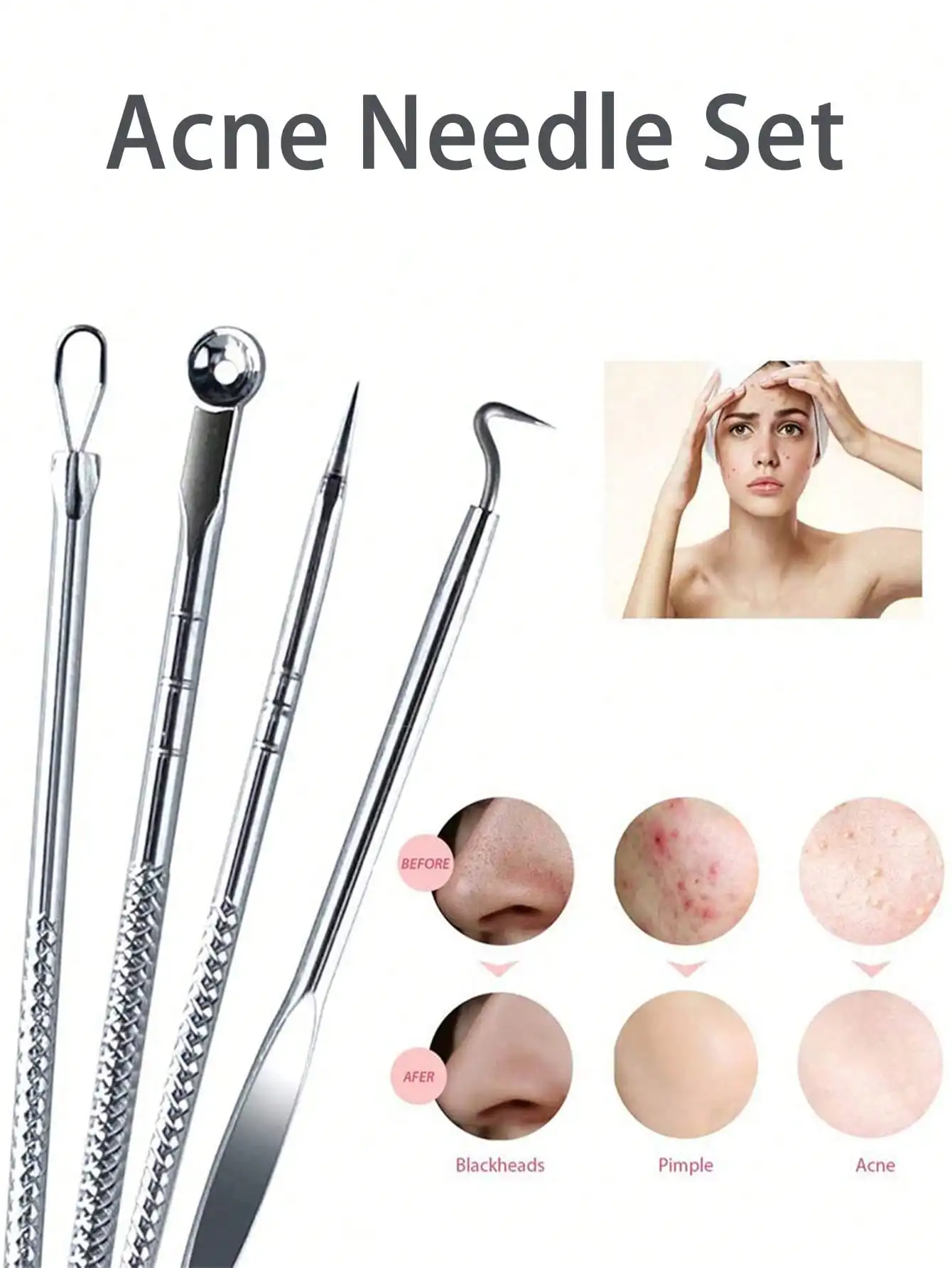 4 stks/set roestvrijstalen acne-verwijderingstool, dubbelzijdige smet- en mee-eter-extractors voor schoonheid en make-up