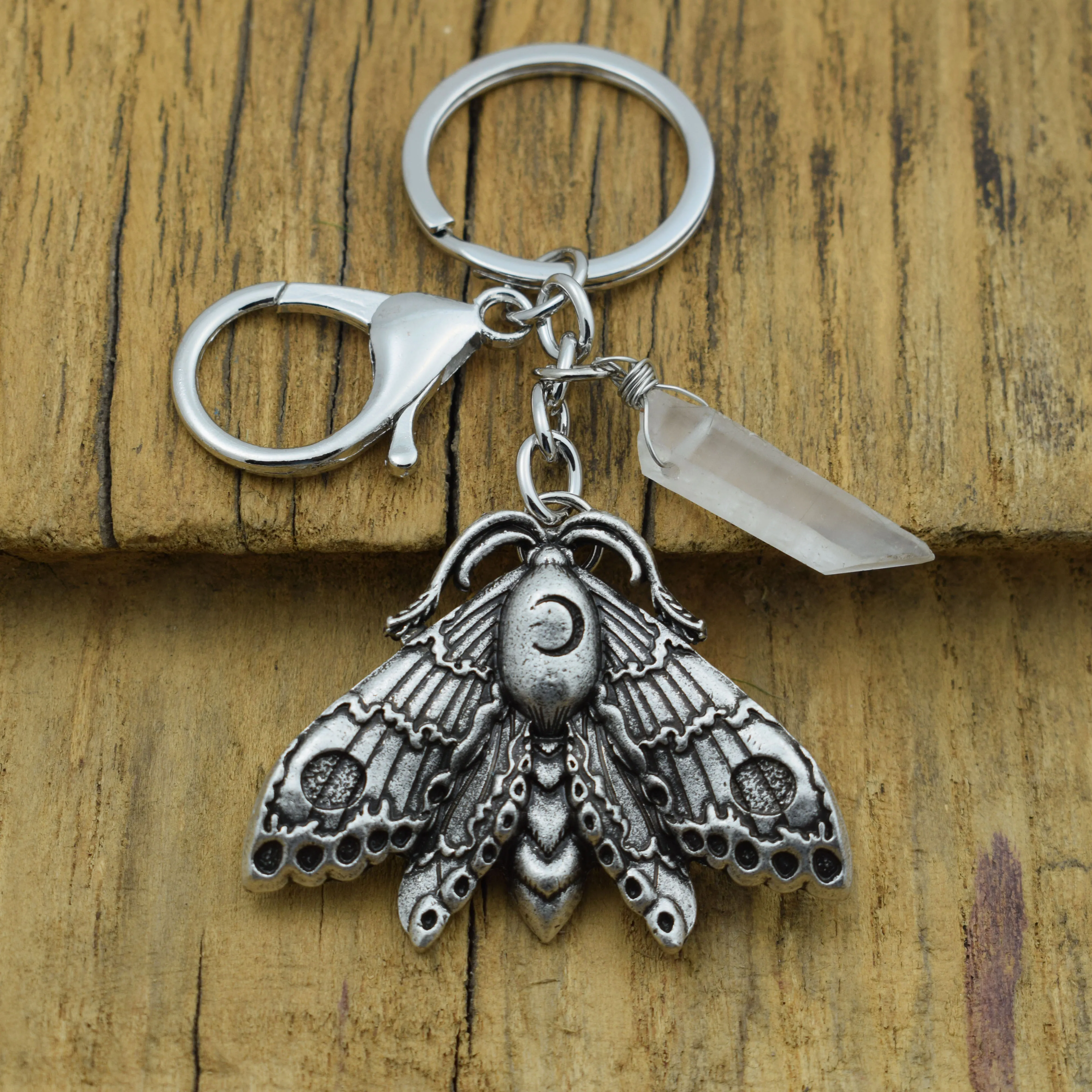 Mysteristic European and American Personality Fashion Retro Gothic Death Moth Keychain Witchcraft Moon Pendant Keyring