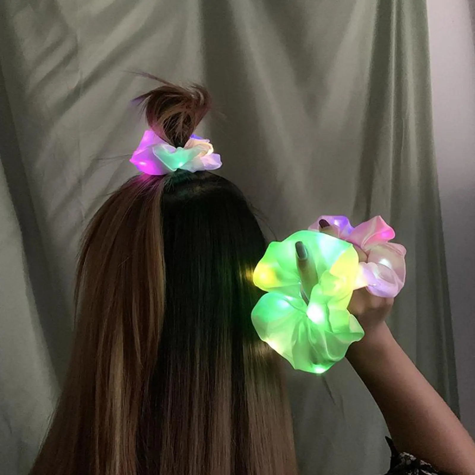 Fashionable Girls LED Luminous Hair Band Elastic Light Up Hair Scrunchies Headware Colorful Hair Band For Christmas Night Party