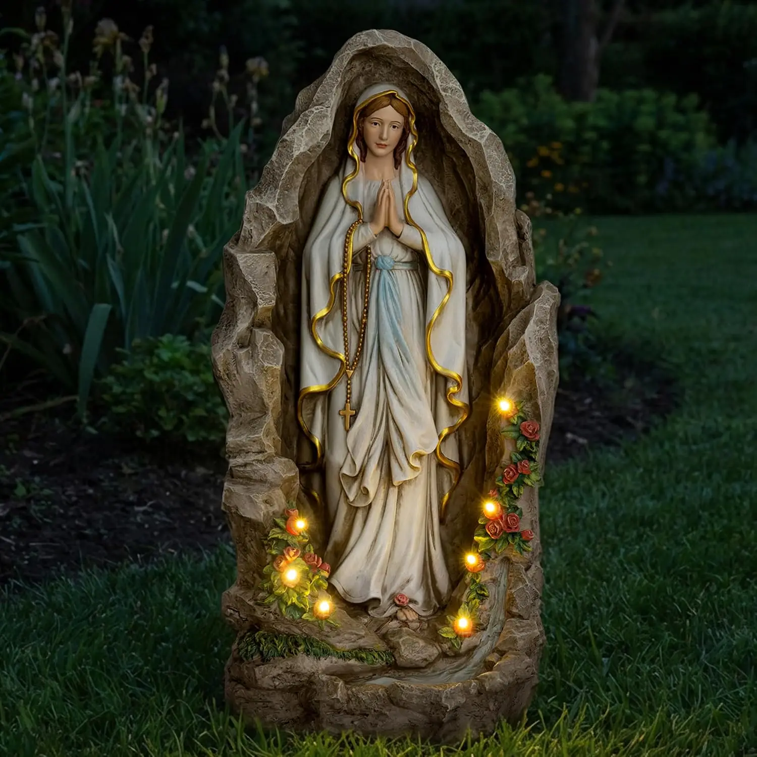 Our Lady of Lourdes Statue - 24 Inches Solar Virgin Mary Statue with Lights Outdoor Catholic Garden Decor, Our Lady of Lourdes G