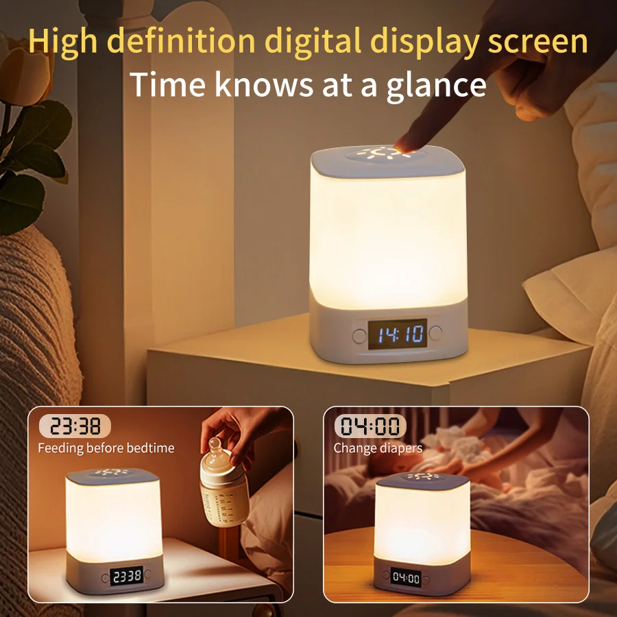 USB Rechargeable LED Night Light With Clock Timing Touch Dimmable Table Lamp Baby Nursery Bedside Lamps Reading Book Desk Lamp