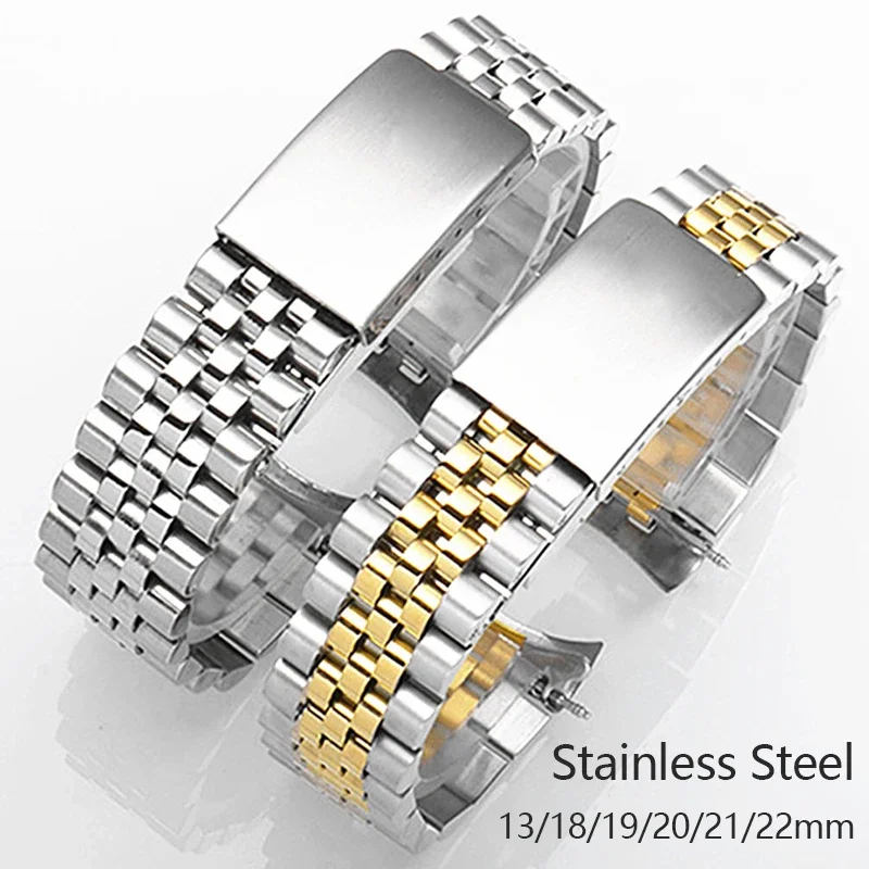 Curved End Stainless Steel Watch Strap for Rolex for DATEJUST Five Bead Metal Wristband for Juiblee Bracelet Watch Accessories