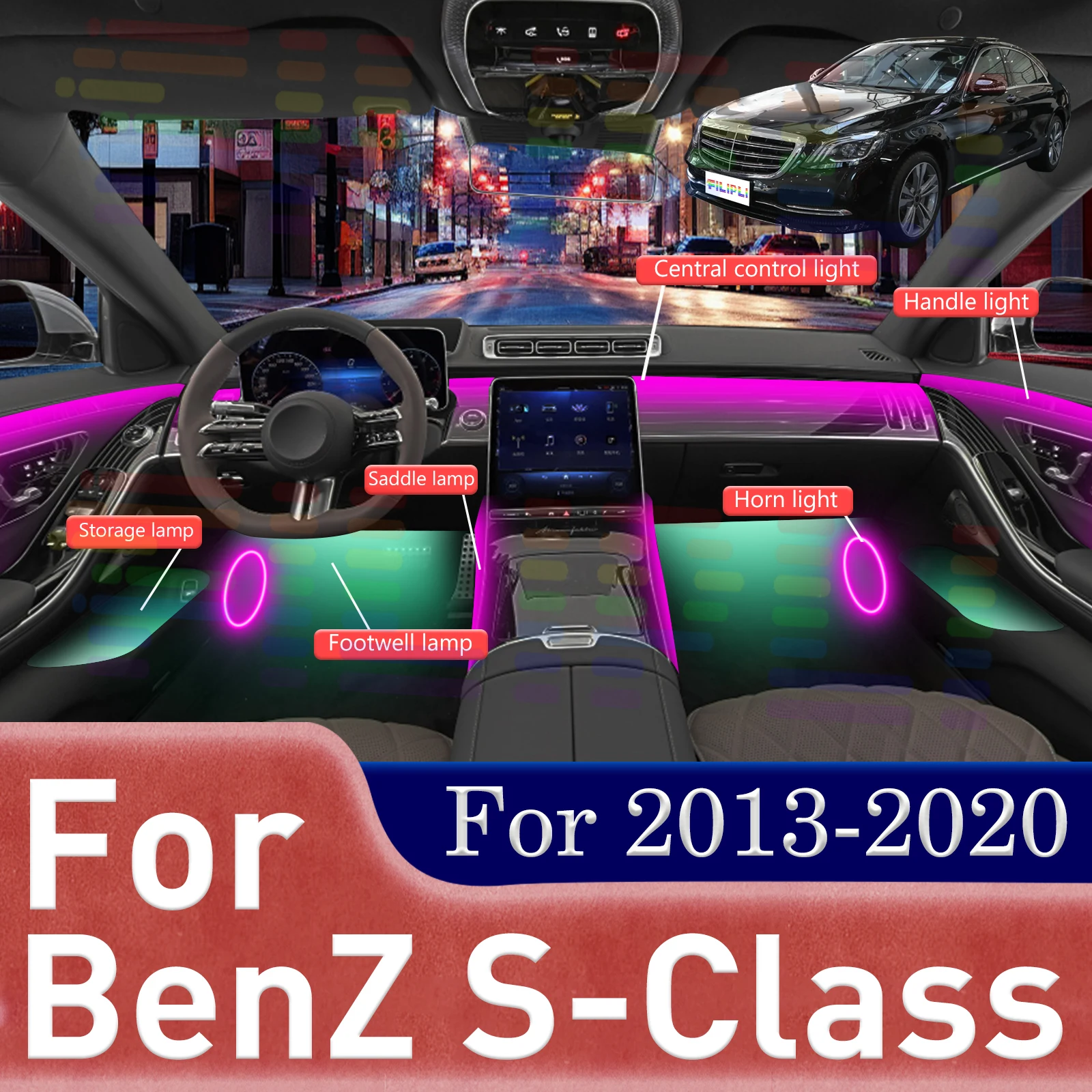 

For Benz S-Class W222 Maybach Premium Stealth Design Acrylic Auto Interior Ambient Lighting Strips RGB Audio Interaction