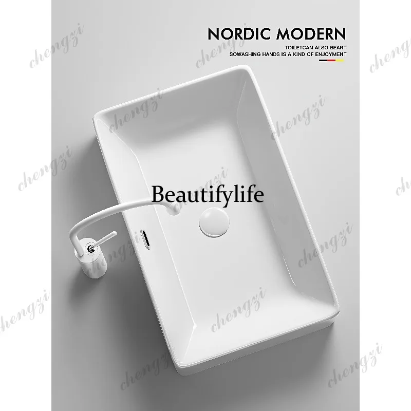 Anti-spill ceramic innovative square counter basin household wash basin toilet bathroom balcony set