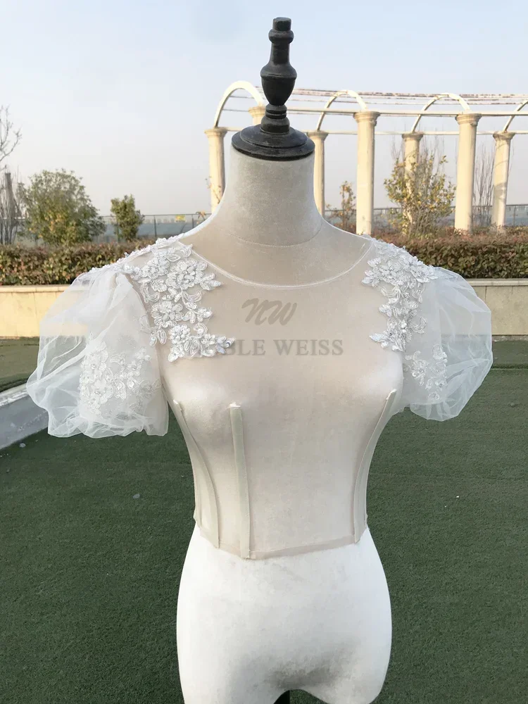 Crystal Beaded Wedding Jacket Lace Bridal Wrap Bolero Short Sleeve Weddng Coat Customized