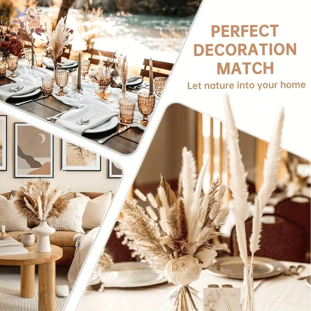 100Pcs Artificial Fluffy Soft Pampas Grass Stems Dried Reed Flower Bouquet Decorative Home Indoor Table Centerpieces Arrangement - Image 6