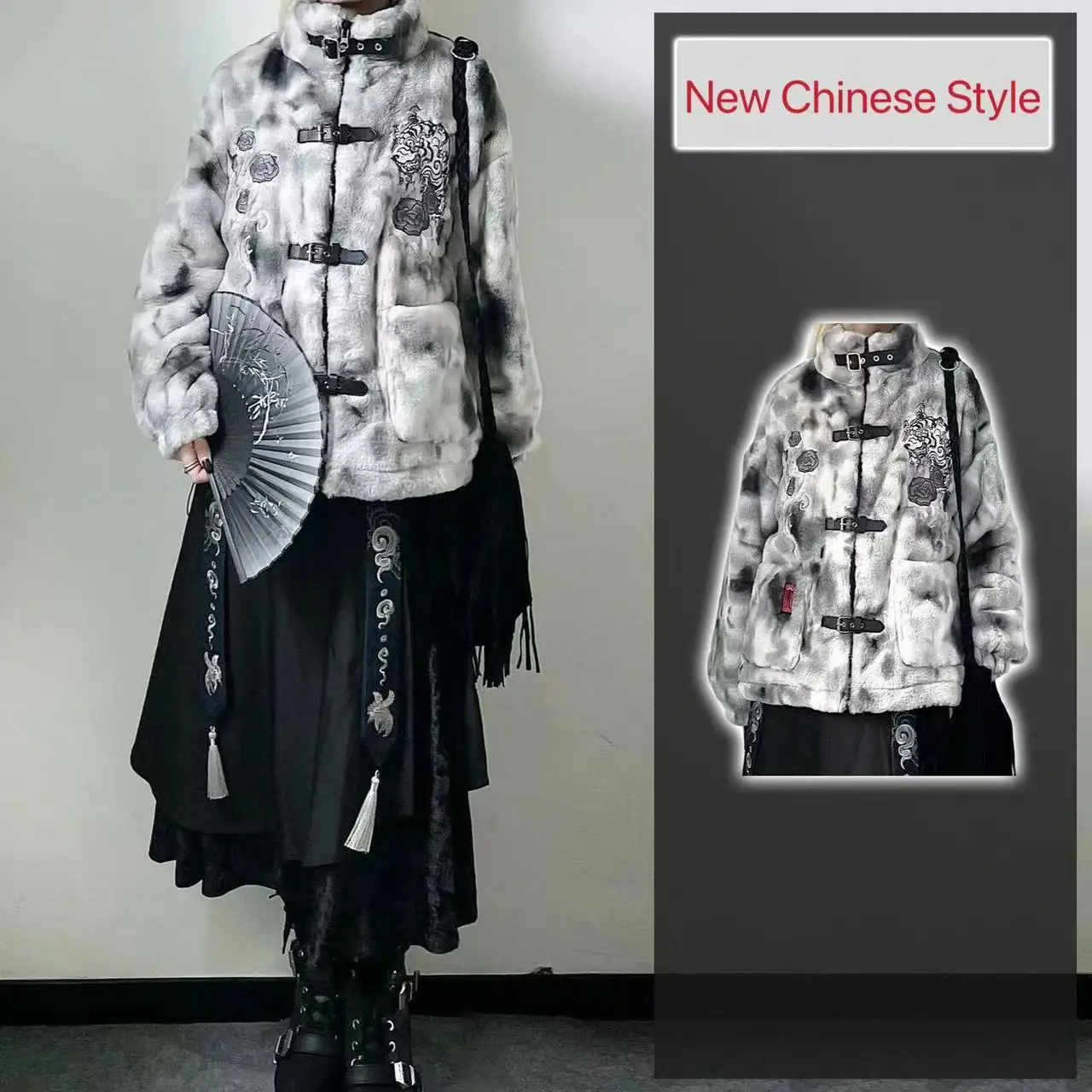 Niche Bisex Plush Embroidery Coat Men Women Autumn Winter Loose Standing Collar Tops Upgraded Chinese Style Trendy Cool Costume