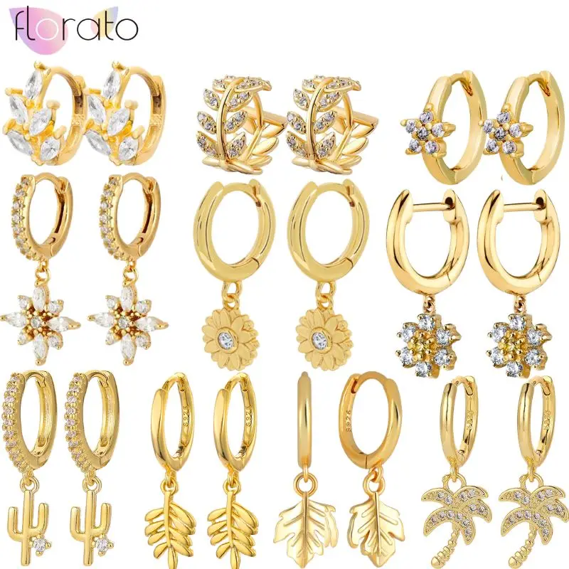 

925 Sterling Silver Ear Needle Plant Leaf Coconuts Pendant Hoop Earrings for Women INS Style Minimalist Earrings Fashion Jewelry