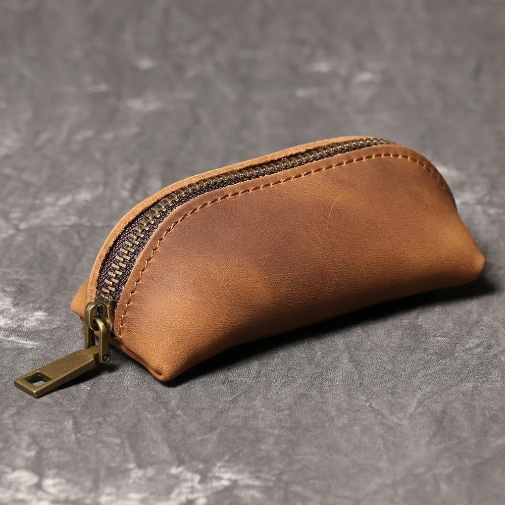

Large Capacity Mini Leather Coin Purse Thin Anti-lost Men Key Ring Pouch Anti-splash Water Solid Color Car Key Retro Money Bag