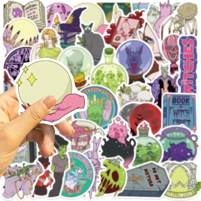 50PCS Witch Theme Cartoon Stickers PVC Waterproof Decals for Tablets Laptops Accessories 83CF