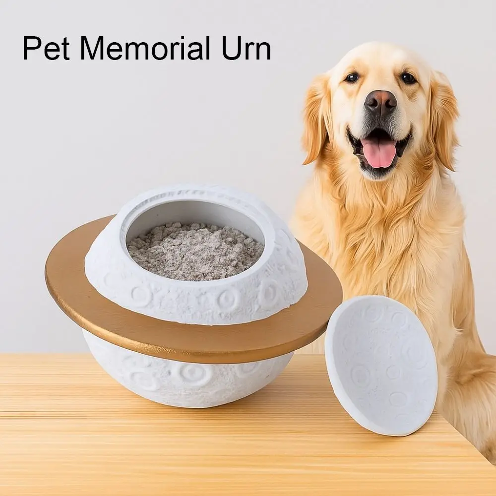 

Moisture-Proof Pet Urn Removable Lid Cement Pet Hair Collection Box Sealed Jar Planet Shape Pet Ash Holder Garden Burial