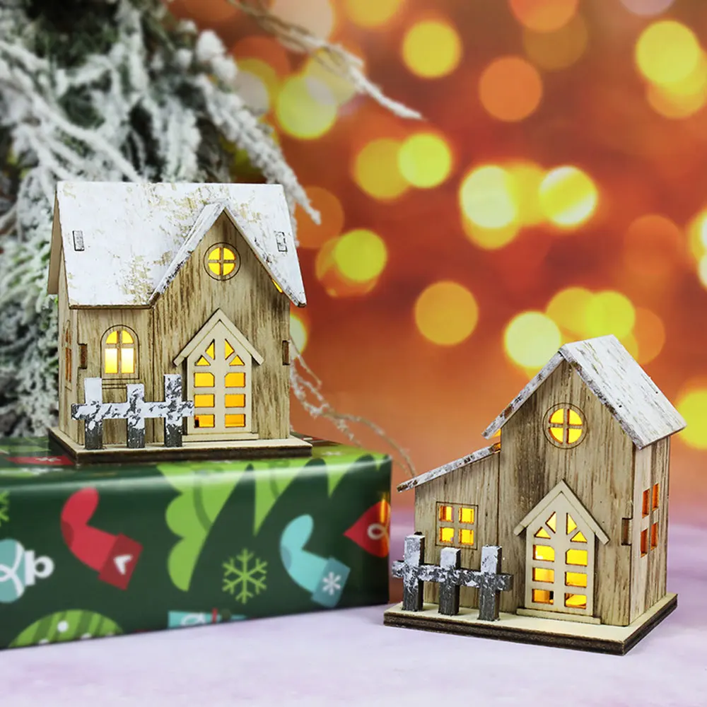 

Christmas LED Light Wooden House Luminous Cabin Merry Christmas Decorations for Home DIY Xmas Tree Ornaments Kids Gift New Year