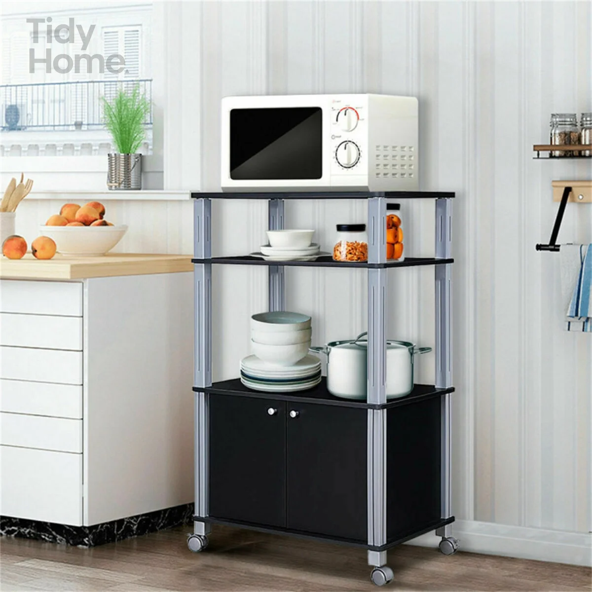 

Multi functional kitchen storage rack, 2 universal caster wheels&2 lockable caster wheels,Multiple Use Cart,Ample Storage Space