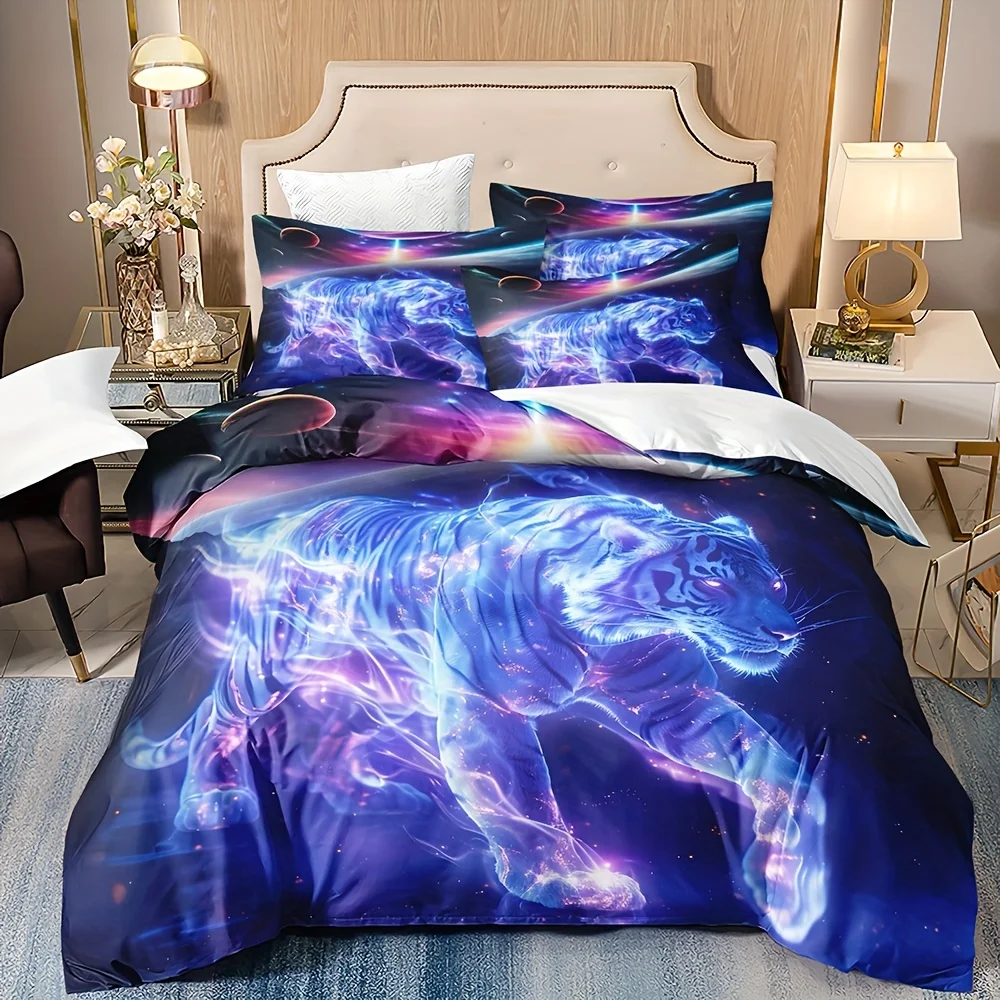 

3pcs Star Tiger Printed Duvet Cover Set Cartoon Animal Themed Breathable Soft Comfortable Bedding Set for Bedroom Dorm Guestroom