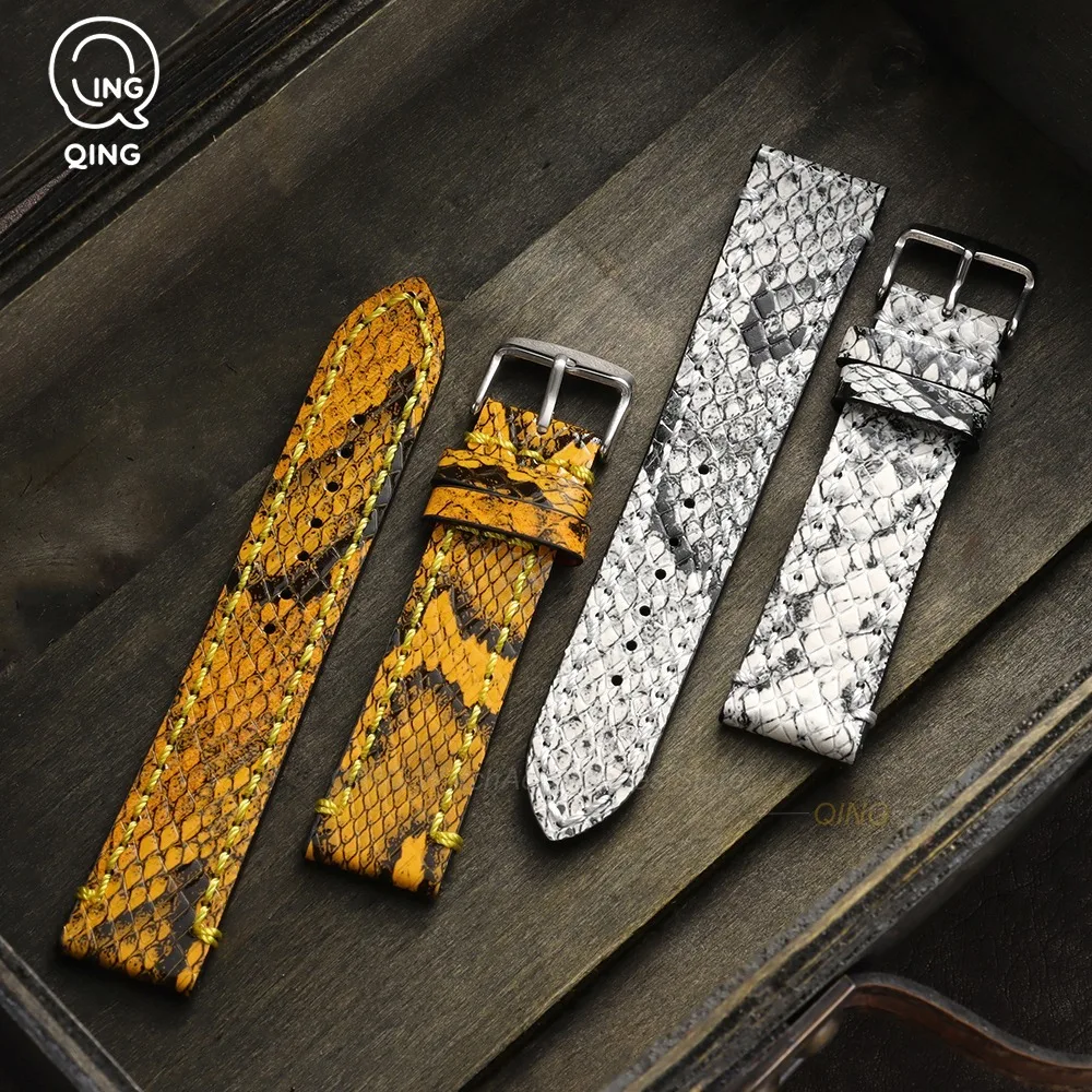 18mm 19mm 20mm 21mm 22mm 23mm 24mm Cowhide Printed Bracelets Shark Pattern Handmade Leather Watch Strap Snake Skin Pattern Bands