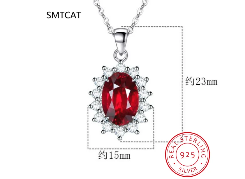 Princess Diana Created Red Ruby Natural Garnet 925 Sterling Silver Pendant Necklace For Women Oval Gemstone Fine Jewelry Choker view 5